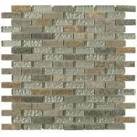 Soho Studio Autumn Series 1/2 x 2 Brick Tile in Green Slate and White Gold Mosaic Backsplash
