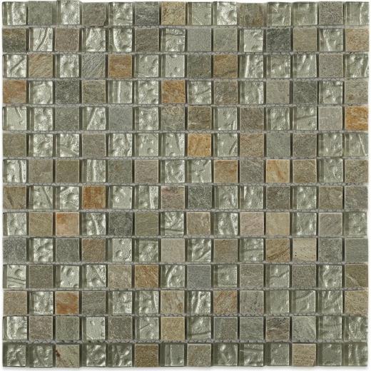 Soho Studio Autumn Series 3/4 Squares Green Slate and White Gold Mosaic Backsplash
