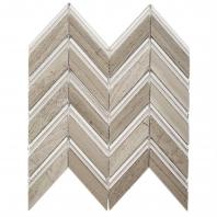 Soho Studio Chevron Series Glacier Woodvein with Silver Foil and Super White Lines Marble Tile
