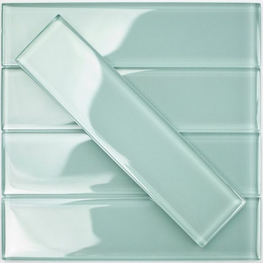 Soho Studio Crystal Series Ice Mint 2x8 Polished Subway Glass Backsplash