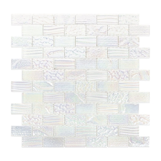 Soho Studio Aqueous Iridescent White 1x2 Bricks Interlocking Tile- AQUEBRKIRIWHT1X2