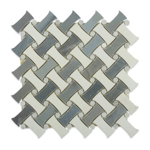 Soho Studio Fancy Weave Moonstone and Thassos w/ Carrera Dot Basketweave Tile- FNCWMNTHS