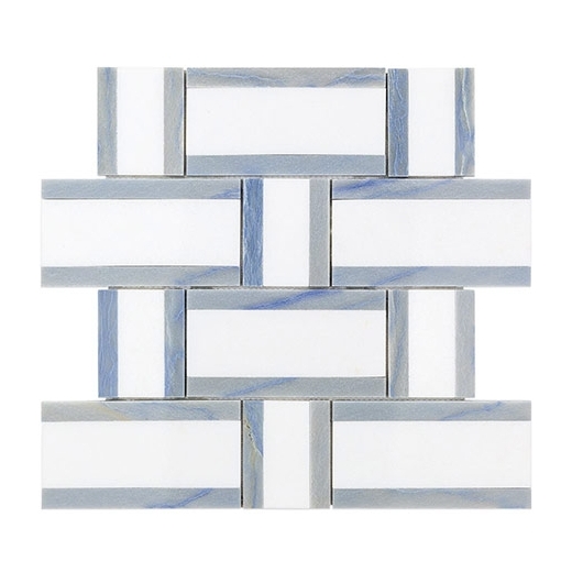 Soho Studio Interlace White Thassos and Blue Macauba Basketweave Tile- INTLACTHSBLMC