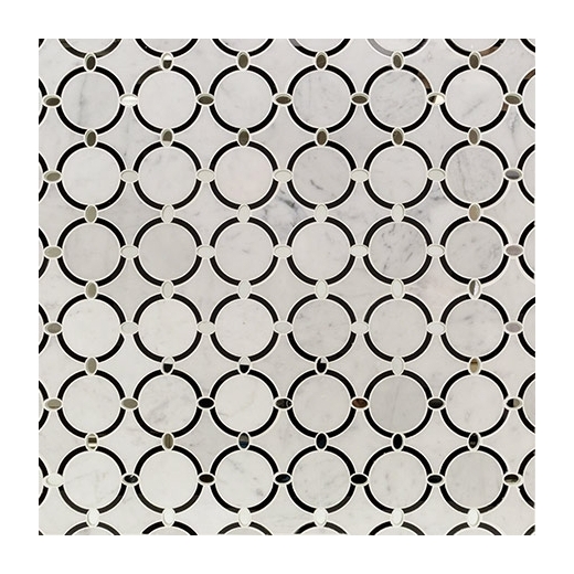 Soho Studio MJ Vision Halo White Carrara w/ Nero Glass Circles Mirror Tiles Tile- MJVISHALOCARNR