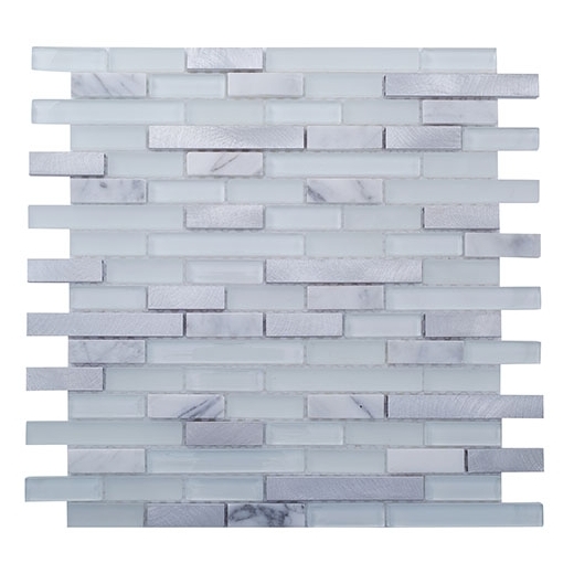 Merola Vetro Steel Mixed Brick Carrara & Steel Interlocking Tile G-320