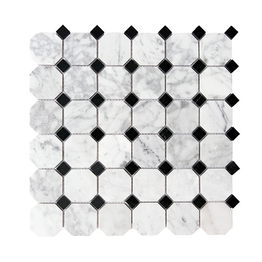 Merola Octagon Carrara & Black Tile MER-OCT-CAR-BLK