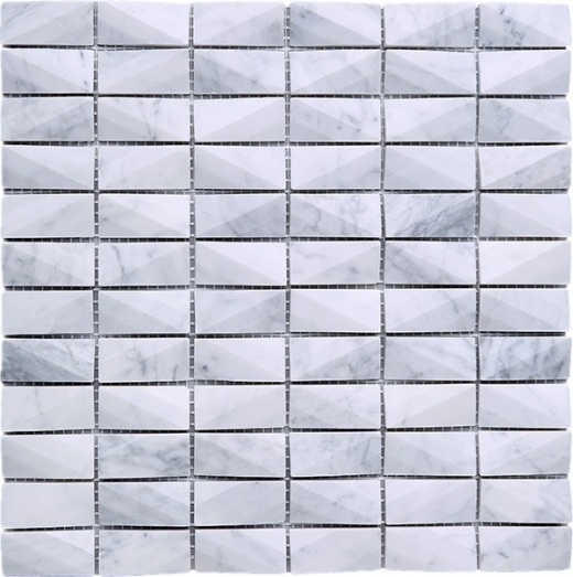 White Carrara 3D Cut Stacked Stone Mosaic Tile J3DCT1