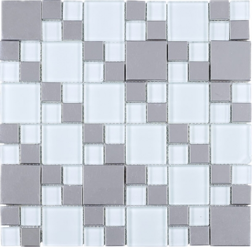 Soft White Mosaic Glass and Stainless Steel JBSS2