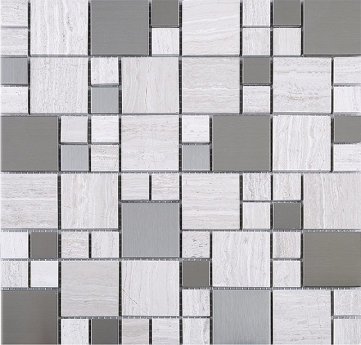 Wooden Grey Marble Mosaic Glass and Stainless Steel JBSS3