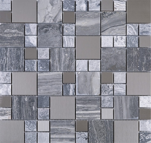 Bardiglio Grey Marble Mosaic Glass and Stainless Steel JBSS4