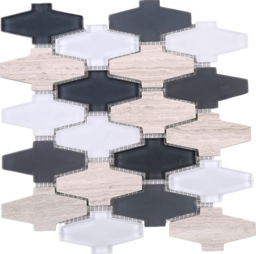 Beige and Black Glass and Stone Mosaic Tile JCDN2