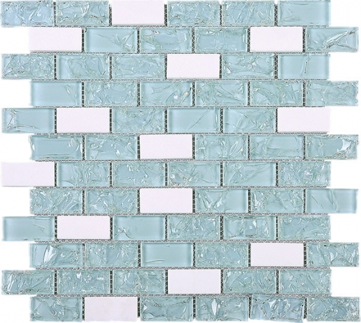 Crushed Green Brick Glass and White Marble Mosaic Tile JCES2