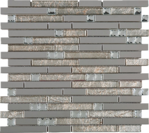Stainless Steel Gold Interlocking Glass and Metal Crystal Mosaic Tile JDSS1