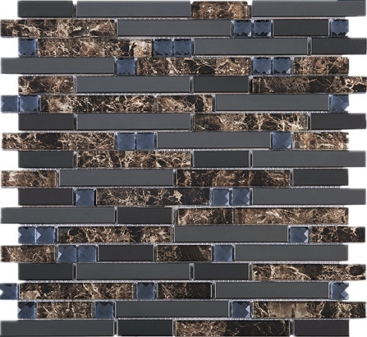 Stainless Steel Emperador Look Interlocking Glass and Metal Mosaic Tile JDSS5