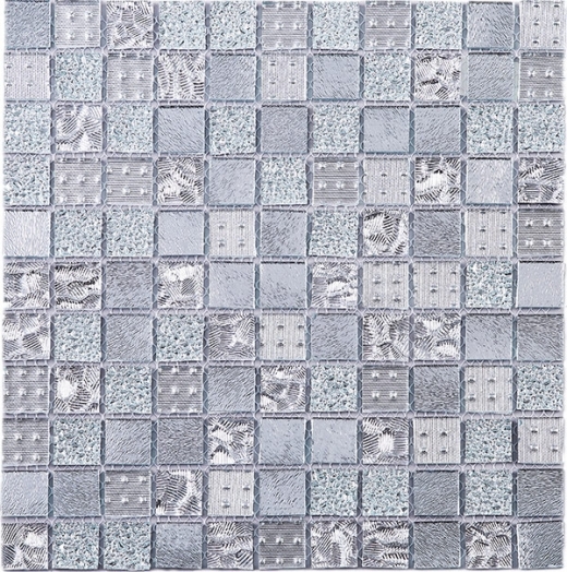 Silver Grid Square Glass Mosaic Tile JGEM1