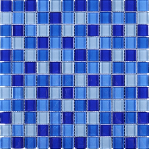 Blue Grid Square Glass Mosaic Tile JGEM8