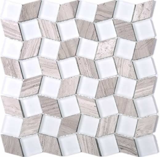 Geometry Diamond Shape Brown Stone and White Glass Mosaic Tile Polished JGY3