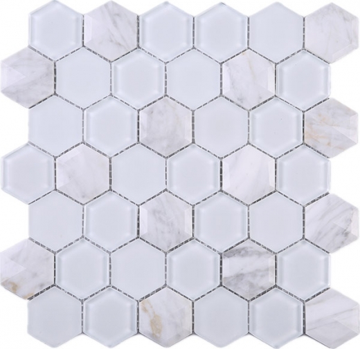 White 3D Hexagon Glass Mosaic Tile JH3D1