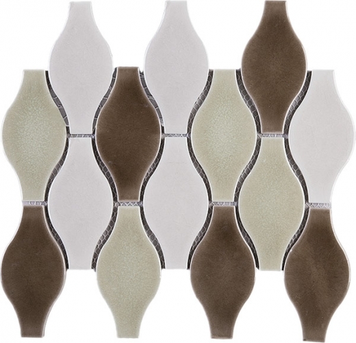 Handmade Brown Bowling Shape Polished Ceramic Mosaic Tile JHMA3