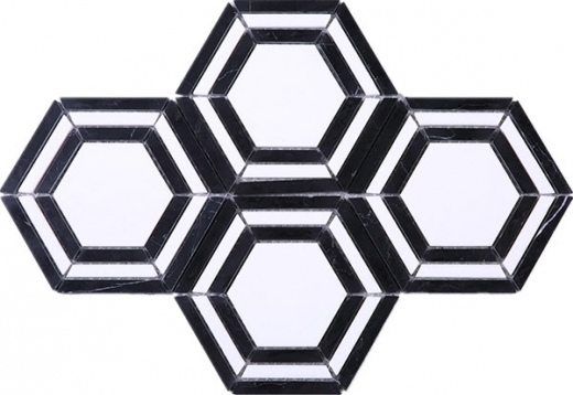 Hexagon Black and White Stone Mosaic Tile JINT2