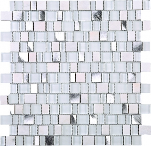 Random Offset White White Glass Aluminum Mosaic Tile JIST1