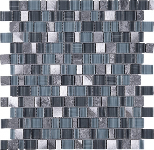 Random Offset Turquoise Blue Grey Glass Stone Mosaic Tile JIST2