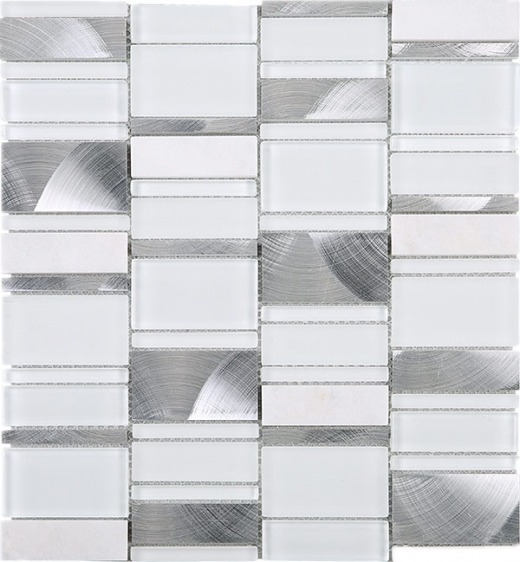 Random Offset White Brick White Glass Aluminum Mosaic Tile JIST5