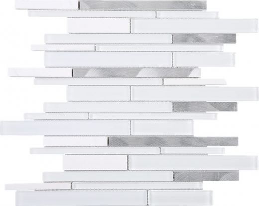 White Slender White Glass Aluminum Interlocking Mosaic Tile JIST9
