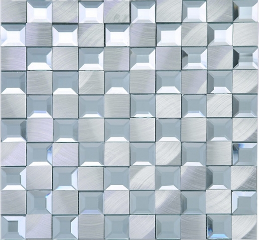 Beveled Glass 1x1 Mosaic Aluminum and Silver Square Tile JMRM4