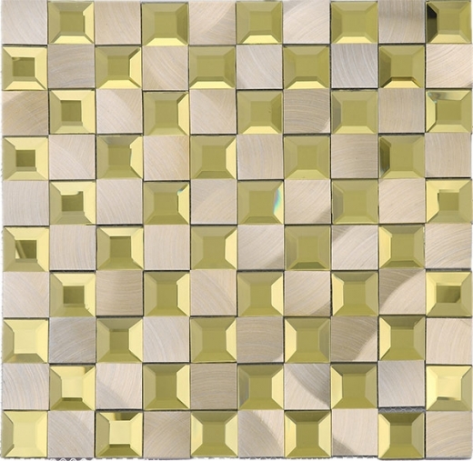 Beveled Glass 1x1 Mosaic Aluminum Gold Square Tile JMRM5