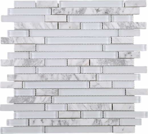 White Glass Interlocking and Marble Brick Mosaic Tile JNLQ1