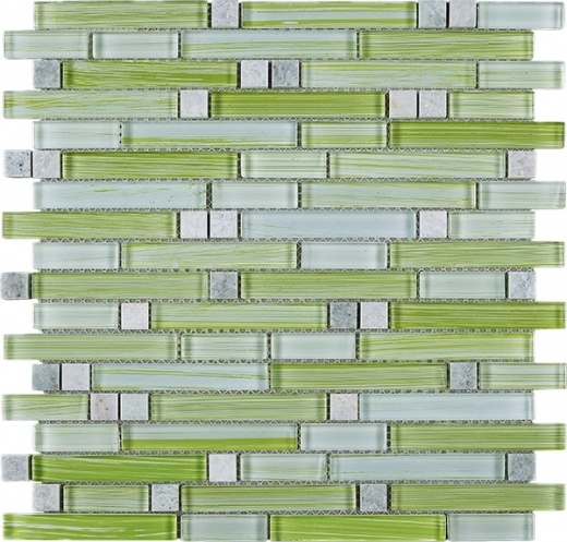 Green Stripe Glass Interlocking Mosaic Tile JNLQ4