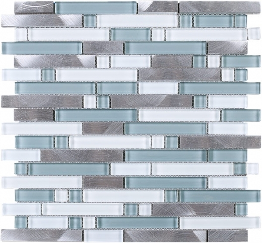 Silver Brick Interlocking Mosaic Blue Tile JSBK1