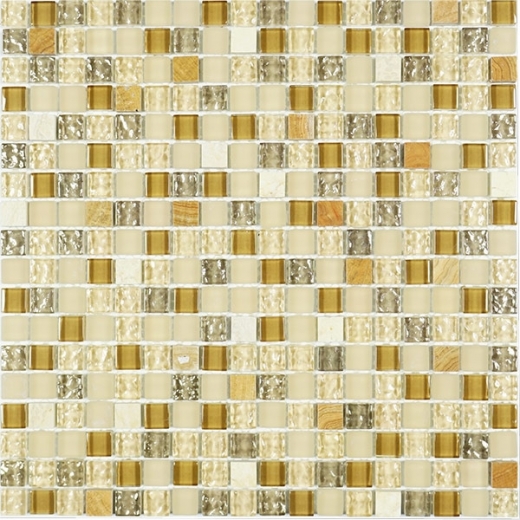 Mini Beige Beige and Brown Glass Square Mosaic Tile JSDF3