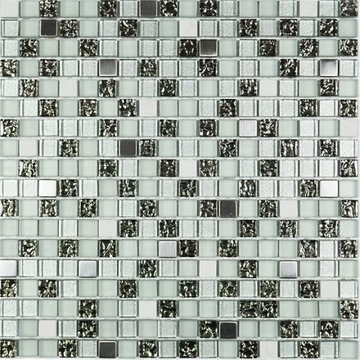Mini Black and White and Stainless Steel Square Mosaic Tile JSDF4