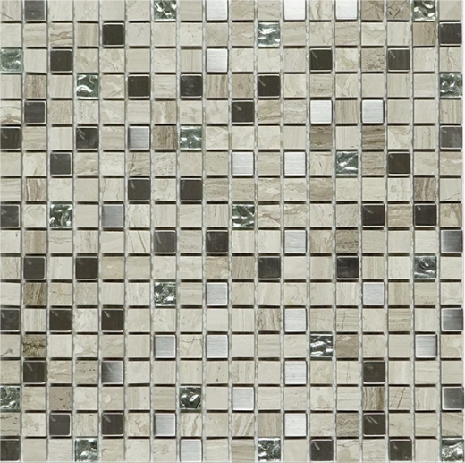 Mini Grey Stone and Stainless Steel Square Mosaic Tile JSDF6