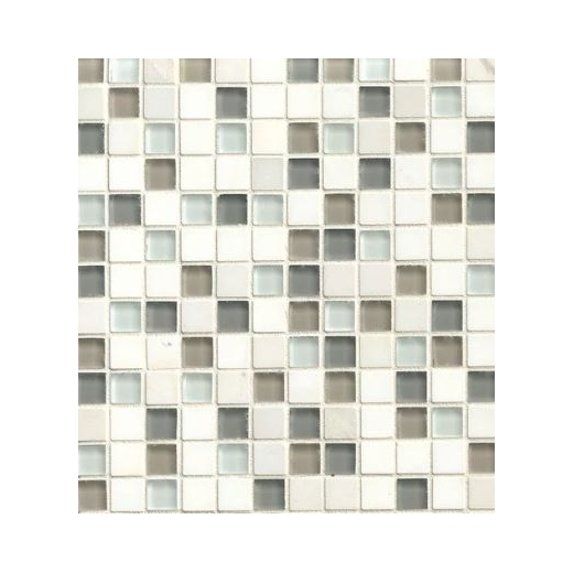 Bedrosians Interlude Glass and Stone White Mosaic Tile- GLSILDHAR34MOB