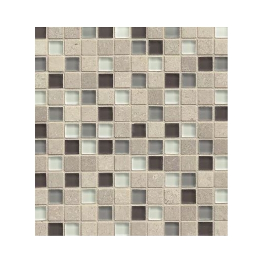 Bedrosians Interlude Glass and Stone Grey Mosaic Tile- GLSILDPRE34MOB