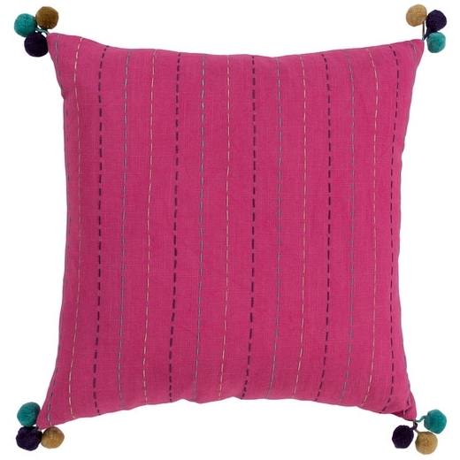Surya Dhaka Pink Strips Thread Pom Poms Scandinavian Throw Pillow DH001