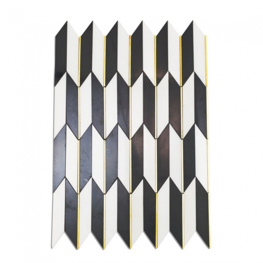 Soho Studio Polarized Brass Line White Thassos Chevron Tile
