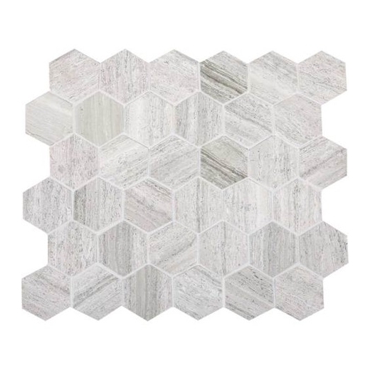 Limestone Chenille White 2 Hexagon Mosaic Honed L191