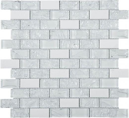 Crushed White Brick Glass and White Marble Mosaic Tile JCES1
