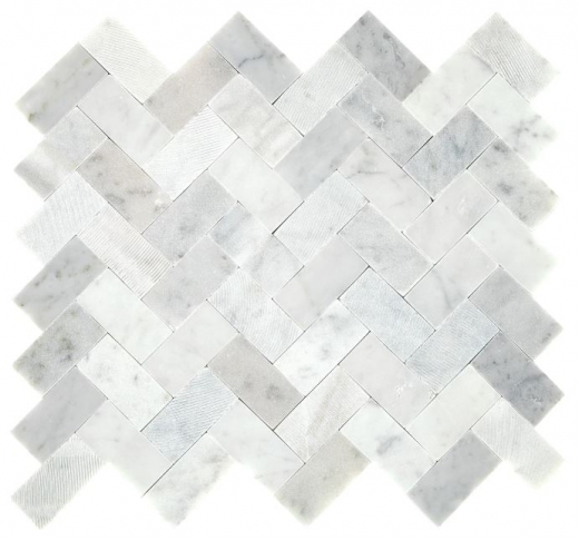 Minute Mosaic Carrara White Herringbone Mosaic Tile