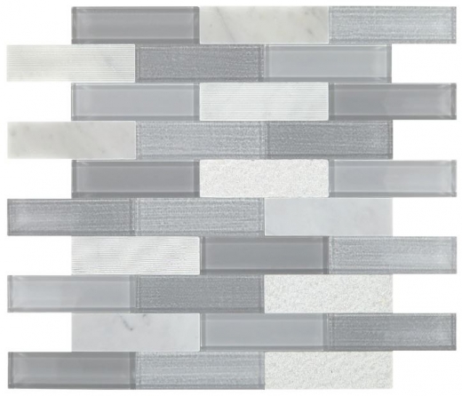 Simply Stick Mosaix Stormy Mist and Glass Blend Brick Joint Mosaic Tile