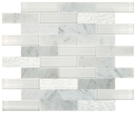 Simply Stick Mosaix Carrara White and Glass Blend Brick Joint Tile