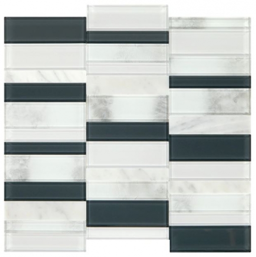Simply Stick Mosaix Carrara White and Glass Blend Straight Stack Tile