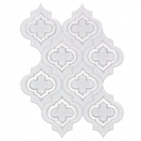 Mosaic Jet Emblem White w/ Silver Line Arabesque Tile by Soho Studio MJEMBFSUPSLVDST