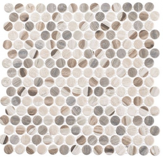 Pixels Dotted Blend Beige Wood Look Penny Round Tile PX784