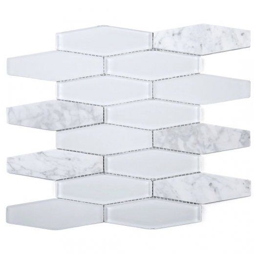 White Carrara White Glass and Stone Mosaic Tile JFN1