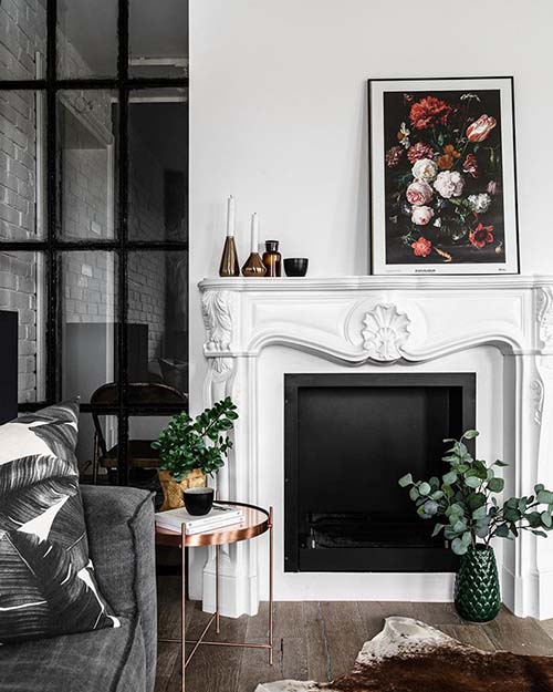interior-design-fireplace-traditional-Victorian-white-flowers-industrial-rustic